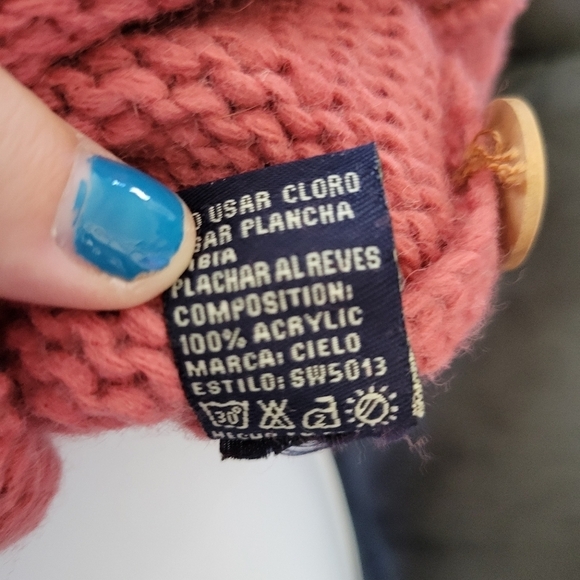 Cielo Pink Hoodie Sweater Fair Isle Chunky Knit Hooded Wood Buttons Pullover Sm - Picture 6 of 6